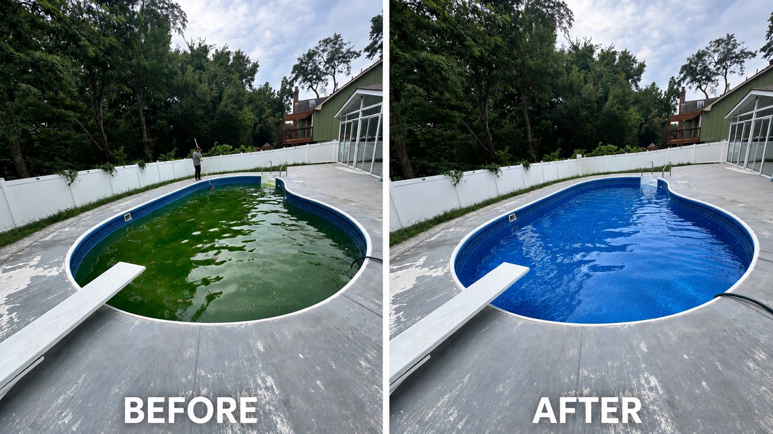 Before and after residential pool recovery